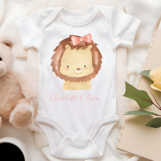 Aangepaste Waterverf Baby Lion Pink Bow Romper