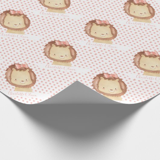 Aangepaste Waterverf Baby Lion Pink Floral Cadeaupapier (Hoek)