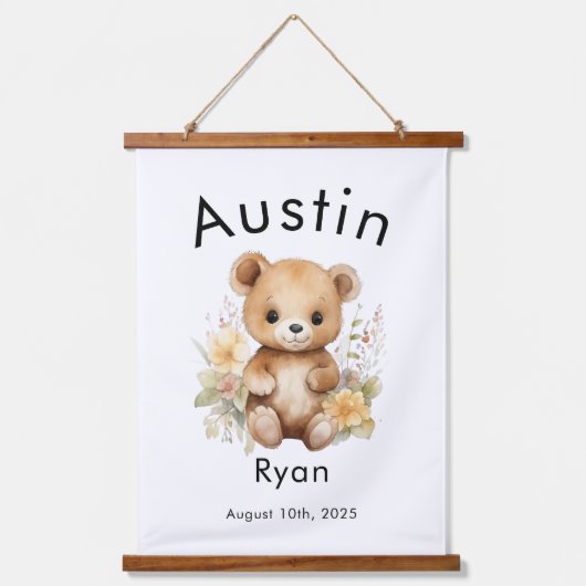 Aangepaste Waterverf Baby Naam en geboortedatum Be Hangend Wandkleed (Voorkant)