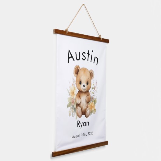 Aangepaste Waterverf Baby Naam en geboortedatum Be Hangend Wandkleed (Gebogen)