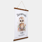 Aangepaste Waterverf Baby Uil Naam & Verjaardagsmu Hangend Wandkleed (Gebogen)