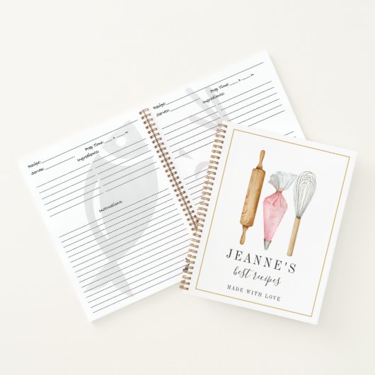 Aangepaste Waterverf Bakkers Gereedschap Recept Sj Notitieboek (Binnen)