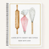 Aangepaste Waterverf Bakkers Gereedschap Recepten Notitieboek (Voorkant)