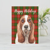 Aangepaste Waterverf Basset Hound Feestdagenkaart (Staand voorkant)