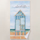 Aangepaste Waterverf Beach Hut Beach Strandlaken (Voorkant)
