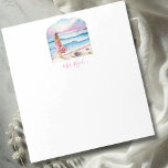 Aangepaste Waterverf Beach Note Pads Notitieblok<br><div class="desc">Dit aangepaste notitieblok bevat mijn handgeschilderde waterverf "By The Shoreline" kunst met een vrouw die op het strand staat met een pet in roze en blauwe tinten. Gebruik de sjabloon die is ingediend om te personaliseren met jouw naam of monogram. Een charmante keuze voor cadeau-ideeën voor haar en notitieblokken voor...</div>