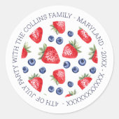 Aangepaste Waterverf bessen 4 juli Viering Ronde Sticker (Voorkant)