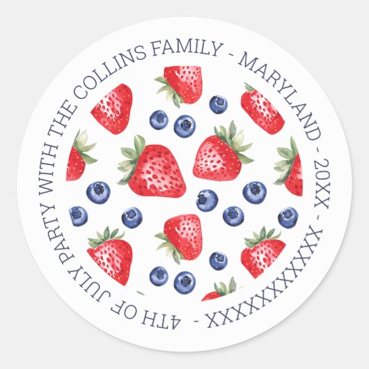 Aangepaste Waterverf bessen 4 juli Viering Ronde Sticker (Voorkant)