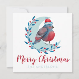 Aangepaste Waterverf Bird op Moon Christmas Kaart