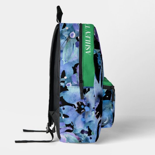 Aangepaste  waterverf blauw bloemenblauw bedrukte rugzak (Links)