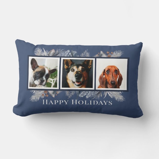 Aangepaste Waterverf Blauwe Kerstmis Kussen (Voorkant)