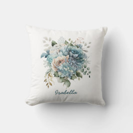 Aangepaste Waterverf Blauwe Roze Floral Kussen