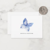 Aangepaste Waterverf blauwe vlinder Notitiekaartje (Voorkant / Achterkant in situ)