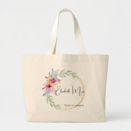 Aangepaste Waterverf bloem Gold Brides Maid Grote Tote Bag