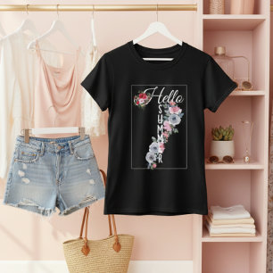 Aangepaste waterverf bloem typografie Hallo Zomer T-shirt