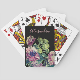 Aangepaste waterverf bloem zwart roze boeket chic pokerkaarten