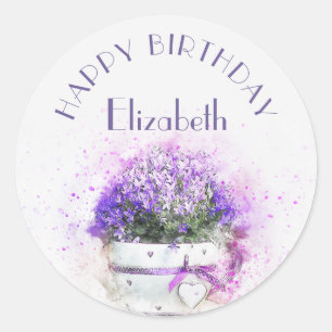 Aangepaste Waterverf Bloemen Hartjes Verjaardag Ronde Sticker