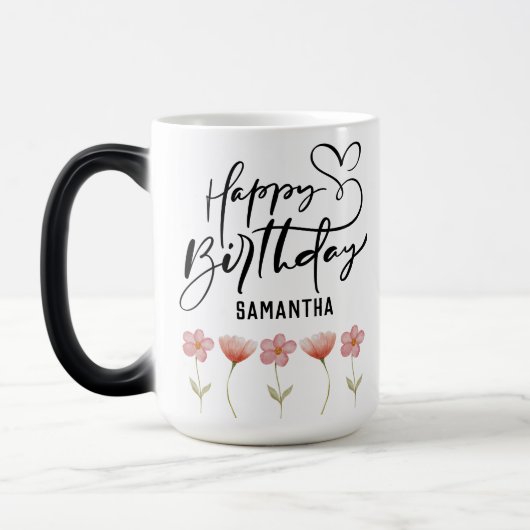 Aangepaste Waterverf Bloemen Meisje Gelukkige Verj Magische Mok (Links)