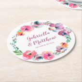 Aangepaste Waterverf bloemen Modern Elegant Weddin Ronde Kartonnen Onderzetter (Gebogen)