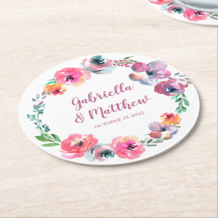 Aangepaste Waterverf bloemen Modern Elegant Weddin Ronde Kartonnen Onderzetter