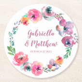 Aangepaste Waterverf bloemen Modern Elegant Weddin Ronde Kartonnen Onderzetter (Voorkant)