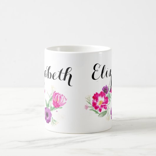 Aangepaste Waterverf bloemen Naam Mok (Center)