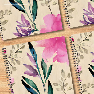 Aangepaste waterverf bloemen Roze Paarse modern Notitieboek