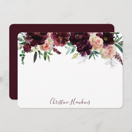 Aangepaste Waterverf bloemen wijn Notitiekaartje (Voorkant / Achterkant)