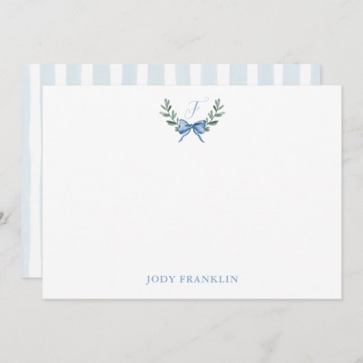 Aangepaste Waterverf Blue Bow Baby Boy Stationery Bedankkaart (Voorkant / Achterkant)