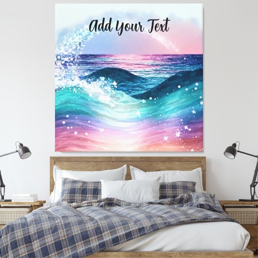 Aangepaste Waterverf Blue Ocean Wave Foto met Naam Canvas Afdruk (Insitu (Slaapkamer))
