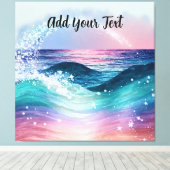 Aangepaste Waterverf Blue Ocean Wave Foto met Naam Canvas Afdruk (Insitu (Houten vloer))