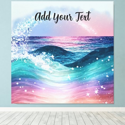 Aangepaste Waterverf Blue Ocean Wave Foto met Naam Canvas Afdruk (Insitu (Houten vloer))
