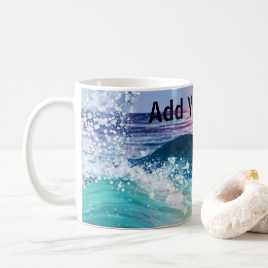 Aangepaste Waterverf Blue Ocean Wave Foto met Naam Koffiemok (Met donut)