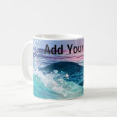 Aangepaste Waterverf Blue Ocean Wave Foto met Naam Koffiemok (Voorkant links)