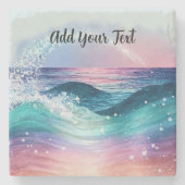 Aangepaste Waterverf Blue Ocean Wave Foto met Naam Stenen Onderzetter (Voorkant)