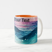 Aangepaste Waterverf Blue Ocean Wave Foto met Naam Tweekleurige Koffiemok (Voorkant rechts)