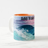 Aangepaste Waterverf Blue Ocean Wave Foto met Naam Tweekleurige Koffiemok (Voorkant links)