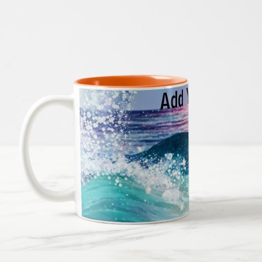 Aangepaste Waterverf Blue Ocean Wave Foto met Naam Tweekleurige Koffiemok (Links)