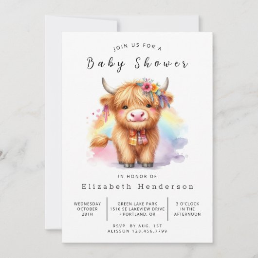 Aangepaste Waterverf Boho Koe Baby shower Kaart (Voorkant)