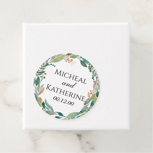 Aangepaste waterverf botanische krans bedankjes labels (In situ)