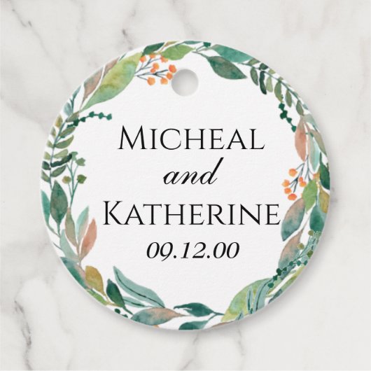 Aangepaste waterverf botanische krans bedankjes labels (Voorkant)