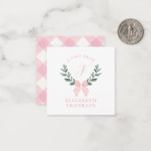 Aangepaste Waterverf Bow Gingham Gift Enclosure Notitiekaartje (Voorkant / Achterkant in situ)