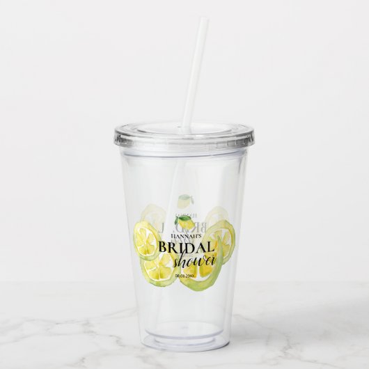 Aangepaste waterverf bruidsdouche citroen als favo acryl drinkbeker (Achterkant)