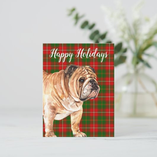 Aangepaste waterverf Bulldog Feestdagenkaart (Staand voorkant)