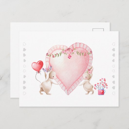 Aangepaste Waterverf Bunny Love Briefkaart (Voorkant / Achterkant)