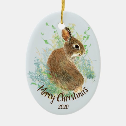 Aangepaste Waterverf Bunny Rabbit Animal Art Keramisch Ornament (Voorkant)