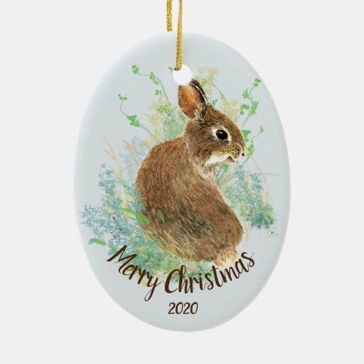 Aangepaste Waterverf Bunny Rabbit Animal Art Keramisch Ornament (Achterkant)