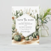 Aangepaste Waterverf Cactus bruiloft Save The Date (Staand voorkant)