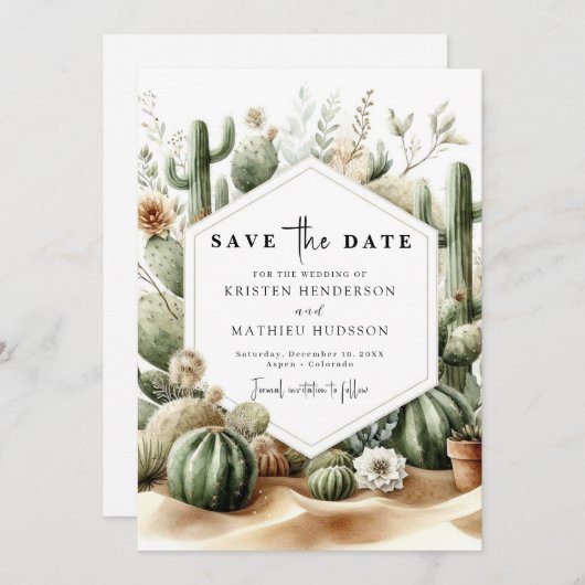 Aangepaste Waterverf Cactus bruiloft Save The Date (Voorkant / Achterkant)