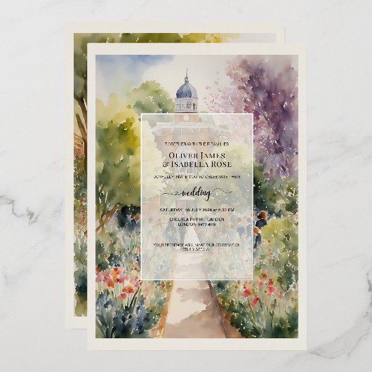 Aangepaste Waterverf Chelsea Physic Garden Wedding Folie Uitnodiging (Voorkant / Achterkant)
